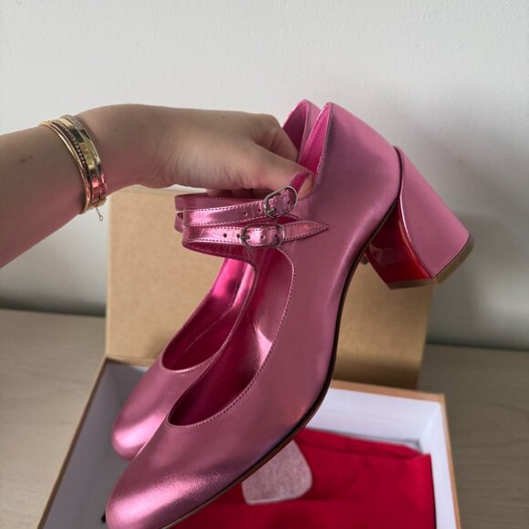 NWT Christian Louboutin Miss Jane 55 Mary Jane Pumps In Glam Pink Metallic - Picture 8 of 12